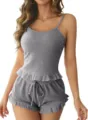 Ribbed camisole and shorts pajama set featuring cute ruffle hem and comfortable fit. - XS / Top And Bottom / Gray