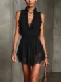 Sleeveless V-neck lace patchwork mini dress, fashion sexy summer women clothing style. - XS / Dresses / Black