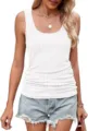 Detailed shot of women's white ribbed knit tank top, slim fit summer casual sleeveless top. - S / Tops / White
