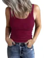 Women Ribbed Tank Top Casual Sleeveless Slim Fit Basic Summer Vest Burgundy Solid Top - S / Tops / Burgundy