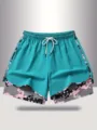 Women 2-in-1 sports shorts detail view, athletic fitness gym running shorts with drawstring. - S / Blue