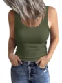 Women ribbed tank top casual sleeveless slim fit basic solid color summer daily wear stylish. - S / Tops / Army Green