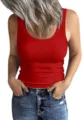 Red ribbed tank top for women, sleeveless slim fit basic casual summer top option. - S / Tops / Red
