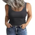 Women's ribbed tank top sleeveless basic casual solid color slim fit summer daily camisole - S / Tops / Dark Gray