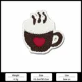 Cute coffee cup embroidered patch with heart, DIY clothing decoration and repair applique. - Heart Coffee Cup / K-448