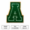 Green and orange chenille letter A embroidered patch, varsity style DIY apparel accessory. - Green Velvet Orange Border Letter A Style (XFNXS-491)