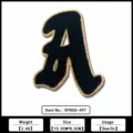 Chenille embroidery letter A patch, gothic style sew-on badge for jackets, DIY apparel decor. - Black Background Beige Border Letter A Style (XFNXS-497)