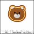 Cute brown bear head embroidery patch, cartoon clothing decoration accessory, iron-on badge. - K-401