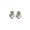 Pearlescent heart drip oil DIY alloy earring pendant detail view with green glitter finish. - Green