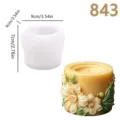 Blooming flower leaf relief cylindrical silicone mold for aromatherapy candles and resin crafts. - Pear Flower (lz-843-130) / Lz-843-130 Leaf & Pear Blossom Candle / White