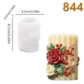 Cylindrical silicone candle mold with rose flower relief, ideal for DIY aromatherapy candles. - Rose Leaf Fruit (lz-844-110) / lz-844-110 Rose Leaf and Fruit Pillar Candle / White