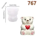 Cute 3D bear holding heart silicone mold for DIY concrete planter and resin craft - Smiling Bear Holding Heart lz-767-195 / White