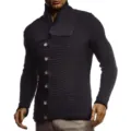 Cardigan en tricot foncé pour homme avec col châle et boutons, veste élégante à manches longues. - M / Noir