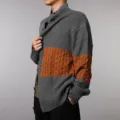 Men's colorblock knit cardigan sweater, long sleeve full-zip casual outerwear for autumn winter. - S / Gray