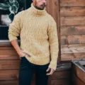 Kitrino Antras Plektos Poulover Me Psilo Laimo Heimoniatiko Casual Variant Modelos - S / Ανοιχτό κίτρινο