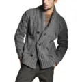 Men's chunky cable knit cardigan sweater shawl collar double breasted long sleeve grey winter outerwear - M / Dark Gray