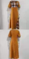 Robe midi vintage à patchwork écossais, col rond, manches courtes et coupe trapèze élégante. - Jaune