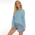 Casual solid color V-neck long sleeve knit sweater for women, comfortable daily autumn wear. - S / Tops / Dusty Pink