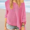 Damen rosa loser weicher Strickpullover Langarm Oversize Pullover Oberteil für Freizeit. - S / Rosa