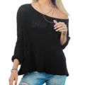 Damen schwarzer loser Strickpullover lässiges Langarm Oberteil Hauptansicht top chic - S / Schwarz