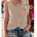 Khaki V-hals mouwloze gebreide tanktop voor vrouwen, casual zomer basic effen kleur vest - S / Geel