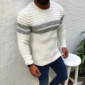 Herren gestrickter Pullover Slim Fit Freizeitoberteil Langarm Herbst Winter Kleidung - S / Gebrochenes Weiß