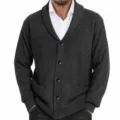 Cárdigan de punto con cuello chal para hombre, suéter de manga larga con botones y bolsillos. - M / Gris oscuro