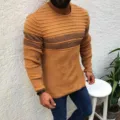 Herren Lässiger Gerippter Gestreifter Strickpullover für Herbst Winter Outdoor Alltag. - S / Gelb
