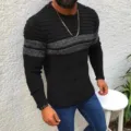 Herren stilvoller schwarzer gestreifter Pullover lässiger Slim Fit Herbst Winter Langarm - S / Schwarz