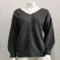 Pull-over tricot manches longues col V uni pour femme, élégant haut pour automne hiver. - S / Gris