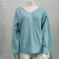 Pull en tricot à col V et manches longues pour femme, motif torsadé élégant pour automne. - S / Bleu clair