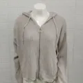 Light grey knitted hooded cardigan, zip-up design with metal ring pull and distressed hem. - S / Light Gray