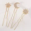 Gold celestial hair fork set featuring crystal rhinestone sun moon and star hair accessories variant - 3pcs/Pack / Gold Celestial Sun Moon Star