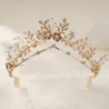 Französische vintage goldene braut krone perle haar kamm hochzeit tiara accessoires - Gold