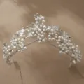 Perlen Braut Tiara Krone Silber Haarkamm Hochzeit Kopfschmuck Accessoire für Damen - Silber