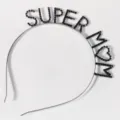 Elegantes Strass Super Mom Metall Stirnband, perfektes Geschenk zum Muttertag und Alltag. - Waffenschwarz + Schwarzer Strass