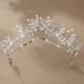 Französische Vintage Braut Tiara Silber Hochzeit Haarkamm Perle Strass Krone Haarschmuck - Silber