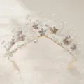 Französische Vintage Braut Blume Perle Haarkamm Krone, elegante Hochzeit Kristall Tiara. - Gold