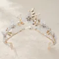 Französische goldene Perlen Blumen Tiara Braut Hochzeit Haar Kamm Krone Haarschmuck. - Gold