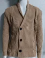 Men's Khaki Knitted Cardigan Sweater Shawl Collar Casual Long Sleeve Autumn Outerwear - Khaki