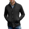 Cardigan en tricot uni pour homme col montant simple boutonnage casual automne hiver exterieur - M / Noir