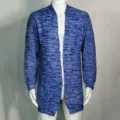 Men's long sleeve knitted cardigan sweater coat, blue speckled casual outerwear for autumn. - S / Dark Blue