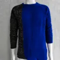 Maglione in maglia color-block da uomo, blu e nero a maniche lunghe vestibilità slim. - Patchwork Blu Notte Viola