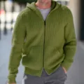 Cardigan con cappuccio in maglia verde da uomo giacca felpa con zip autunno inverno - Taglia M / Verde militare