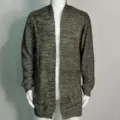 Men's long sleeve open front knit cardigan sweater coat, casual outerwear in grey blend. - S / Army Green