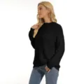 Maglione in maglia nera da donna, top casual a maniche lunghe tinta unita autunno inverno. - Taglia S / Nero