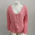 Cardigan in maglia traforata rosa collo a V donna maniche lunghe bottoni maglione dettaglio - Rosso Chiaro
