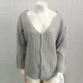Femme couleur unie col en V manches longues cardigan en tricot ajouré pull automne haut - XL / Gris