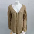 Gilet en maille femme col V manches longues pull ajouré unicolore style chic haut - S / Kaki