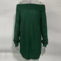 Off-the-shoulder dark green cable knit sweater detail, cozy winter long sleeve pullover. - S / Green